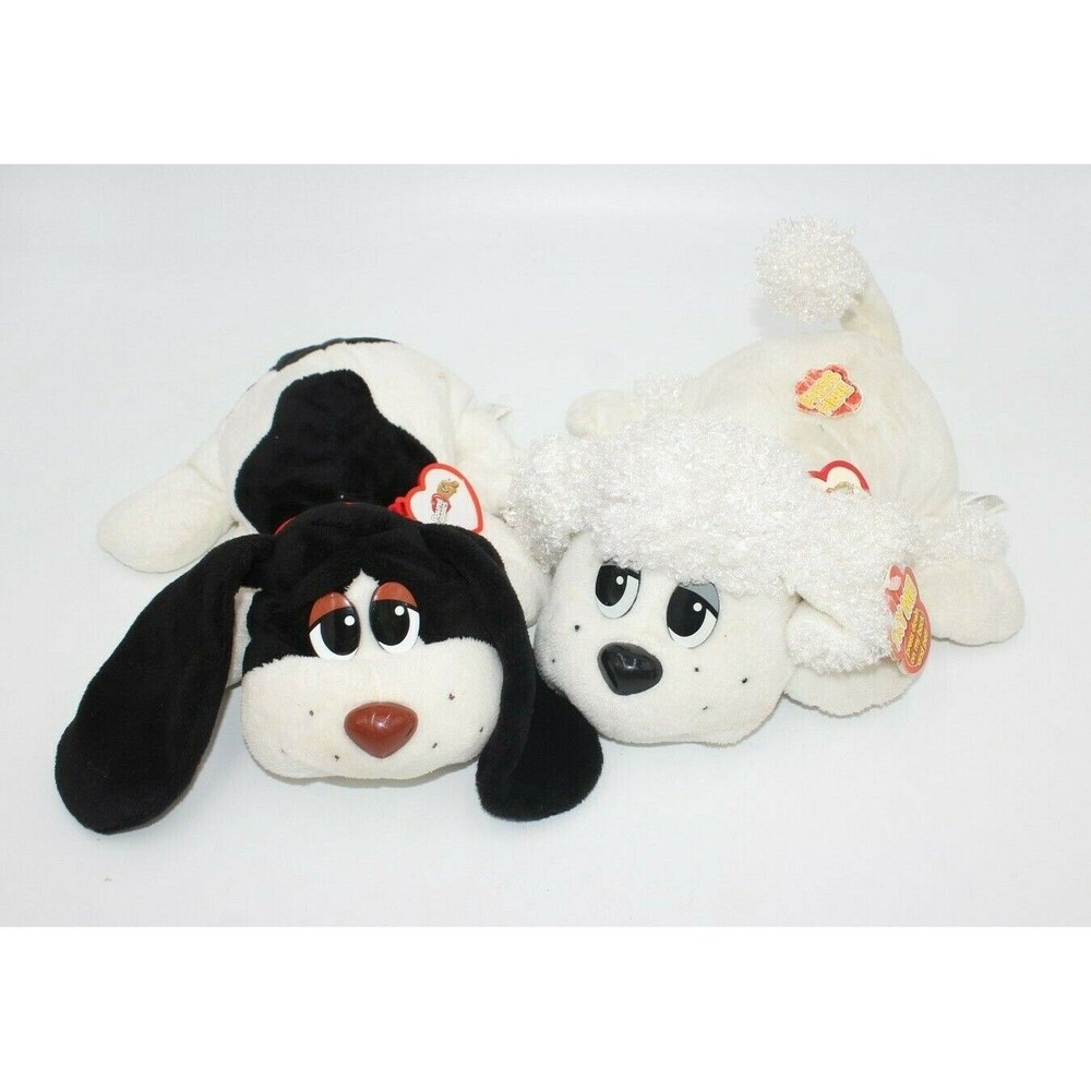 Lot of 2 Tonka Pound Puppy Puppies Large White Black Sound 12" 2007 Poodle Tags